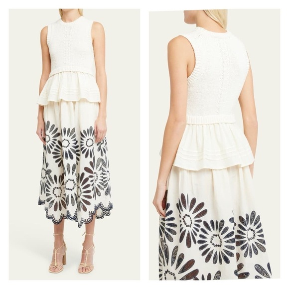 ULLA JOHNSON Edda top cream white medium knit sweater sleeveless blouse peplum - Picture 2 of 13